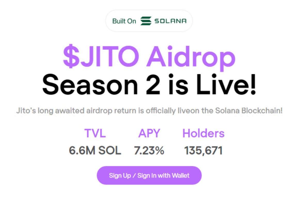 jito__sol's tweet photo. $JITO Aidrop Season 2 is Live!

Check the tweet below for detailed information 👇 https://t.co/zYdAKesg2p