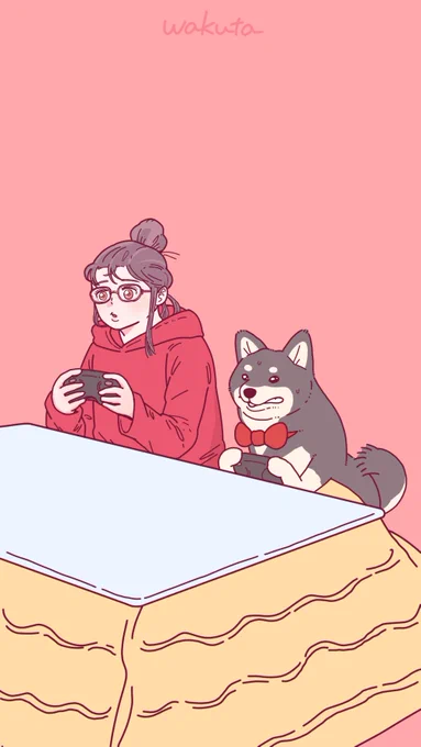 こたつでゲームをする最高の日の柴犬。 #柴犬執事 