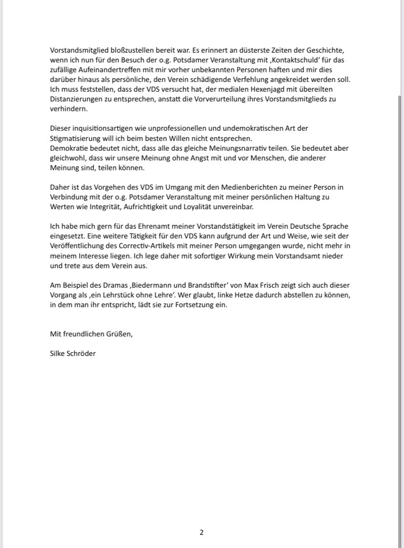 SilkeSchroederD's tweet photo. „Demokratie bedeutet nicht, dass alle das gleiche Meinungsnarrativ teilen. Sie bedeutet aber gleichwohl, dass wir unsere Meinung ohne Angst mit und vor Menschen, die anderer Meinung sind, teilen können.“
Zu meinem Austritt aus dem @VDS_weltweit https://t.co/4ciUsY5zuS