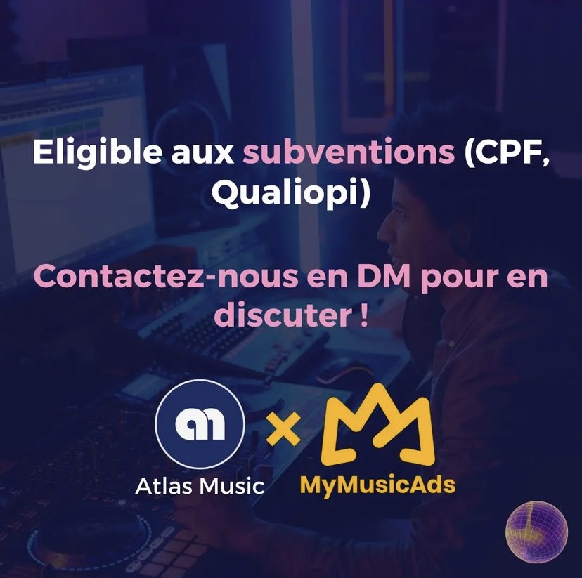 Les beatmakers c'est pour vous, Atlas Music en collaboration avec My Music Ads vous proposent une formation beatmaking en 70h 🎵

- Côté business avec <a href="/maximeeegrt/">👩‍🚀</a> 
- Pratique créative avec <a href="/AkimBeats/">Akim beats</a> 
- Immersion en studio avec <a href="/Shaz_producer/">OulalaShaz</a> 

<a href="/atlasmusic_fr/">Atlas Music</a> <a href="/mymusicads/">Mymusicads</a>