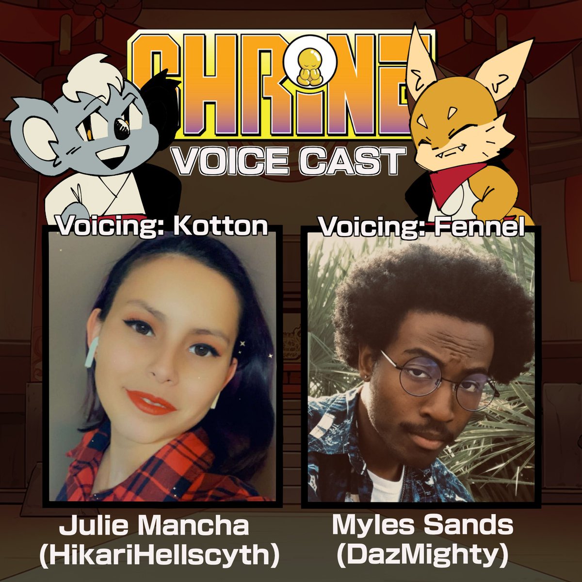 ShrineComics's tweet photo. Exciting News! 

The Shrine Comics family is growing, and we’re thrilled to welcome these two incredible voice actors to our creative squad!

@dazmighty is the voice of Fennel and...
Julie Mancha is the voice of Kotton! https://t.co/C00cALPu6H