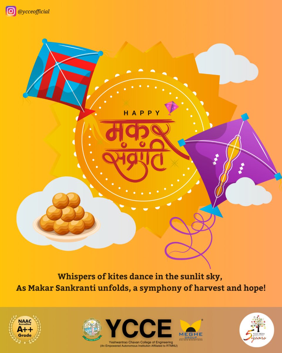 Celebrating Makar Sankranti 😊 

 "May the sun radiate positivity, the winds carry away your worries, and the kites soar high with your dreams. Have a fantastic Makar Sankranti!" 🧵🪁

Regards
YCCE Media.
#ycce #yccemedia #MakarSankranti