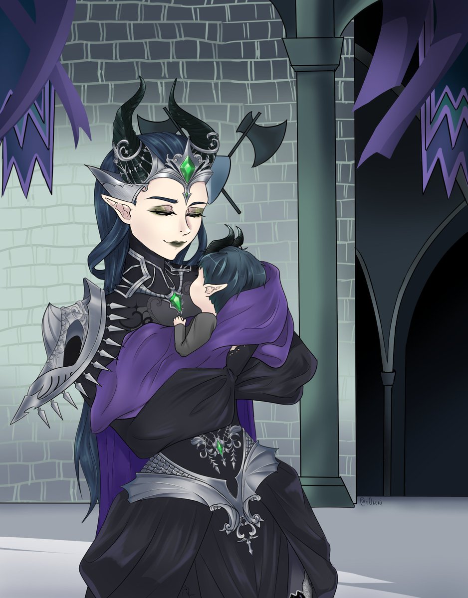 r0kuki's tweet photo. My headcanon of Malleus and his beautiful mother.😭🖤✨

#twstファンアート #twistedwonderland #twstプラス #ツイステファンアート #draconiamalleus #malleona https://t.co/eRJ3LZsAfw