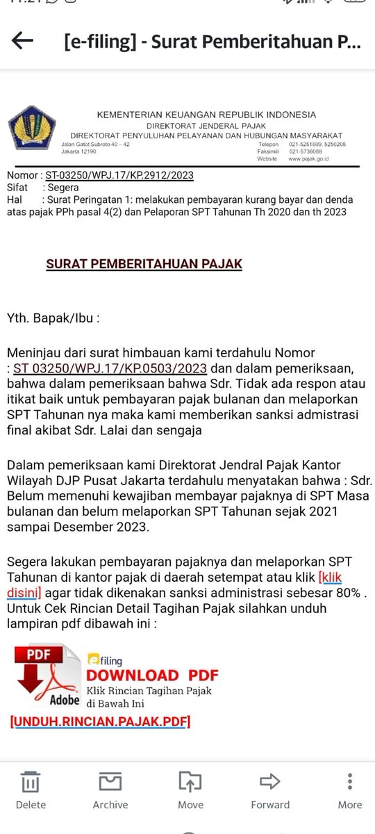 DitjenPajakRI's tweet photo. #KawanPajak memberitahukan bahwa ini adalah bentuk penipuan mengatasnamakan DJP. 

Jika mendapatkan chat atau email seperti ini mohon diabaikan. https://t.co/ib9JVfFsw8