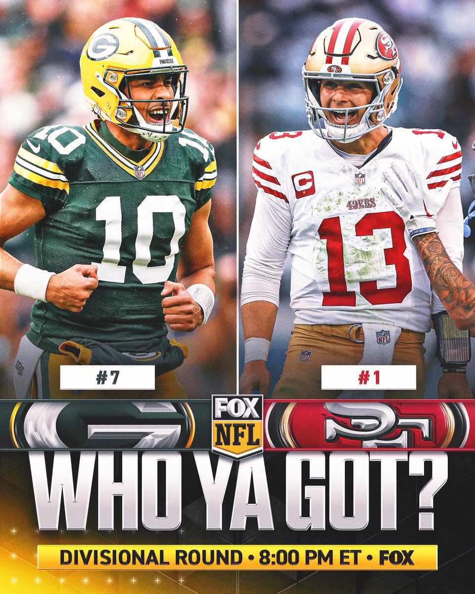 NFLonFOX's tweet photo. Packers vs. Niners 🔥

Saturday at 8pm ET on FOX 📺 https://t.co/RI3kz8md4m