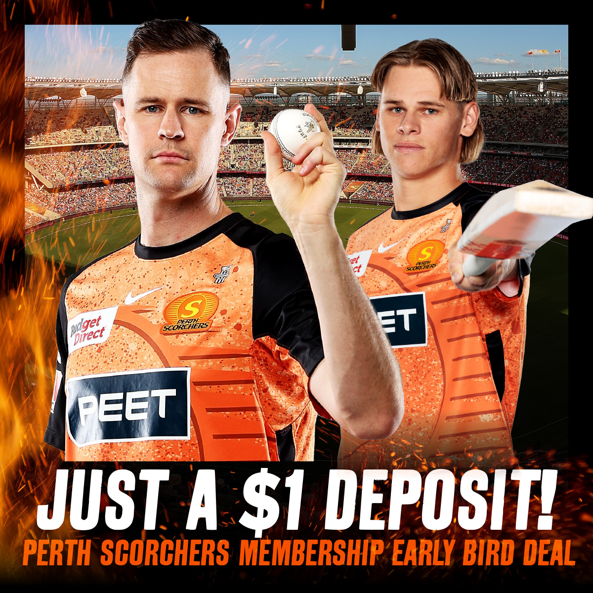 ScorchersBBL's tweet image. Do you want:  
🔥Presale access and 10% off any home finals tickets 
🔥Same seat guarantee for every match 
🔥Save on next season’s Membership 

Deposit $1 now to join us as a new Scorchers Member to take advantage of our early bird offer!

Sign up now 👉  wacricketmembership.com.au/membership-202…