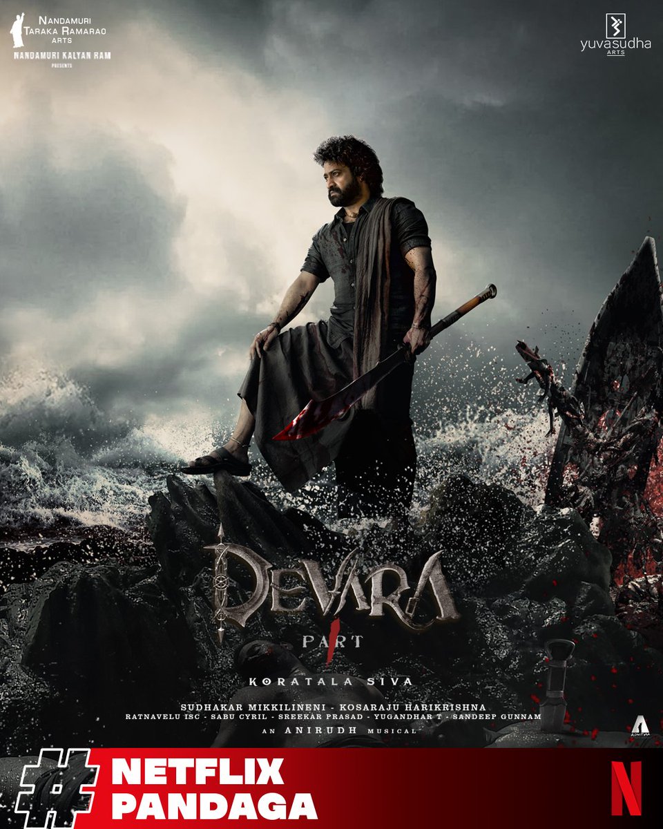 It's been Official @NetflixIndia Now, #Devara is coming soon on Netflix in #Telugu, #Tamil, #Malayalam, #Kannada, #Hindi after Theatrical Release #NetflixPandaga