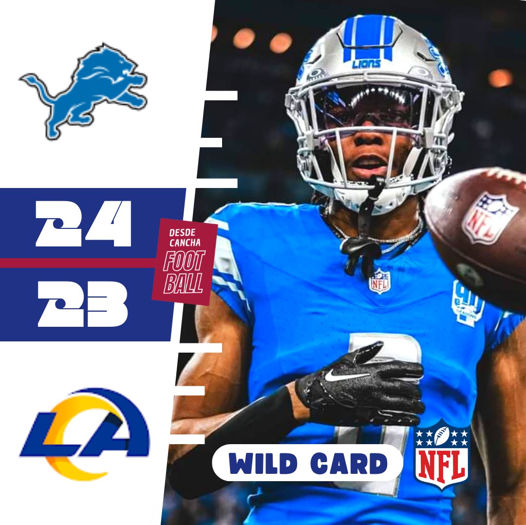descancha's tweet photo. #WildCard | 🏈 En la ronda de Comodines 2023/24 en la NFL; de la mano de su quarterback Jared Goff, guió a la escuadra de los Lions a conseguir una sufrida victoria como local sobre LA Rams, ganándose el derecho a jugar los playoffs de la ronda divisional.

#NFL #Comodines https://t.co/uV1lv6CsW6