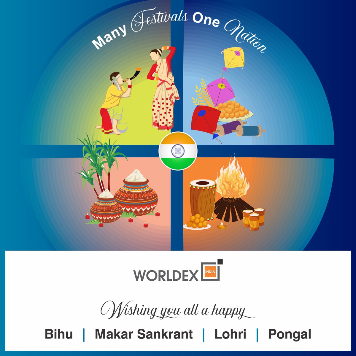 IndiaWorldex's tweet photo. One Nation Countless Celebrations!
Wishing you all Peace &amp; Joy on this auspicious day.!
.
.
#tradeshow #b2bexhibition #worldexindia #exhibition @intexfair @WORLDFURNITURE4 https://t.co/V6cyblYc0V