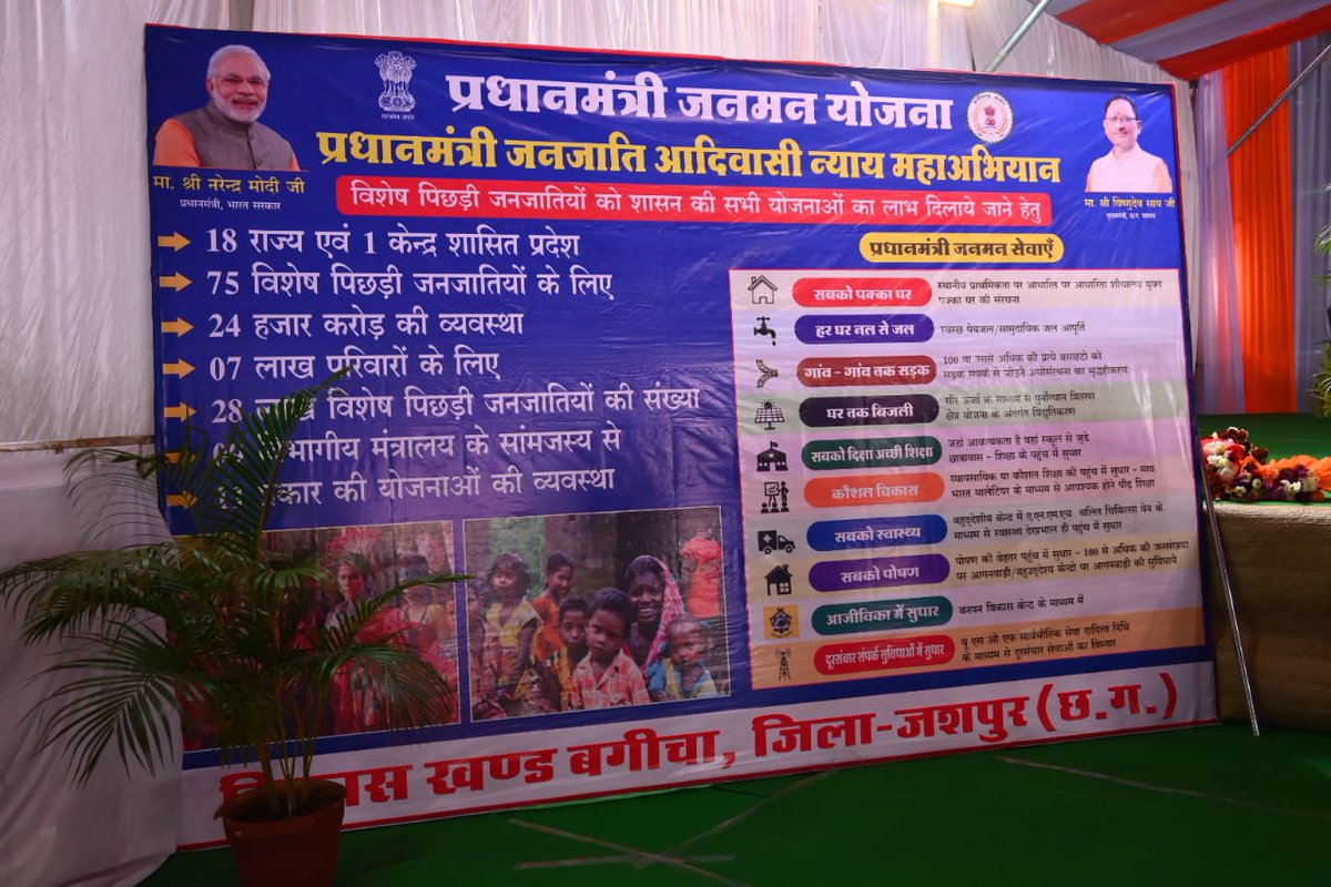 JashpurDist's tweet photo. #पीएम_जनमन_योजना: आज जिले के #बगीचा स्थित स्वामी आत्मानंद अंग्रेजी माध्यम स्कूल में होगा मेगा इवेंट।
वीडियो कॉन्फ्रेंसिंग के माध्यम से प्रधानमंत्री श्री @narendramodi
जी योजना के लाभार्थियों से करेंगे बात।
#PMJANMAN
#EmpoweringTribalsTransformingIndia
#Mega_Event https://t.co/FhTsFAfZ6c