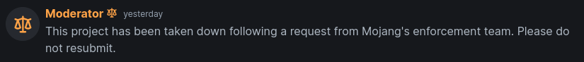 _svenar's tweet photo. Damn #Mojang doesn't like me XD
Blocked Server Bypass has been removed from #Modrinth but is still available on #CurseForge https://t.co/Sd4ZSLjQxA https://t.co/jBnoPATkh3