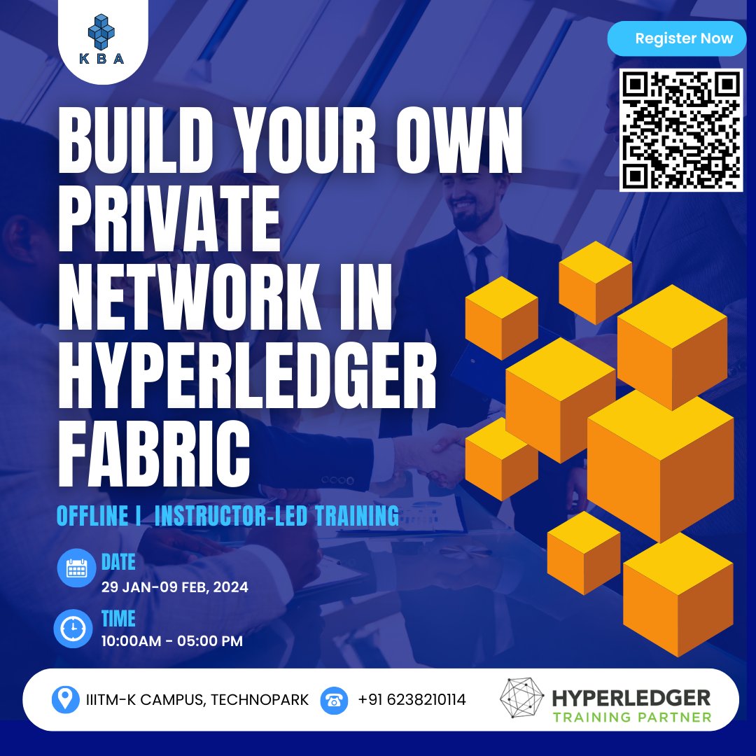 kbaiiitmk's tweet photo. Certified Hyperledger Fabric Developer Training. Starting 29 Jan at IIITM-K Campus at Technopark, Trivandrum.
Register Now: https://t.co/pZ4NPz4Gjd
#blockchain #blockchaintechnology #hyperledger #hyperledgerfabric #chaincode #smartcontract #privateblockchain #privatenetwork https://t.co/jQtF1ZDosi