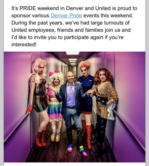 This is Scott Kirby, the CEO of @united. He likes to dress up in drag. United hired a drag queen to be their CEO and now United has turned their focus to incorporating drag into their business and sponsoring drag shows.