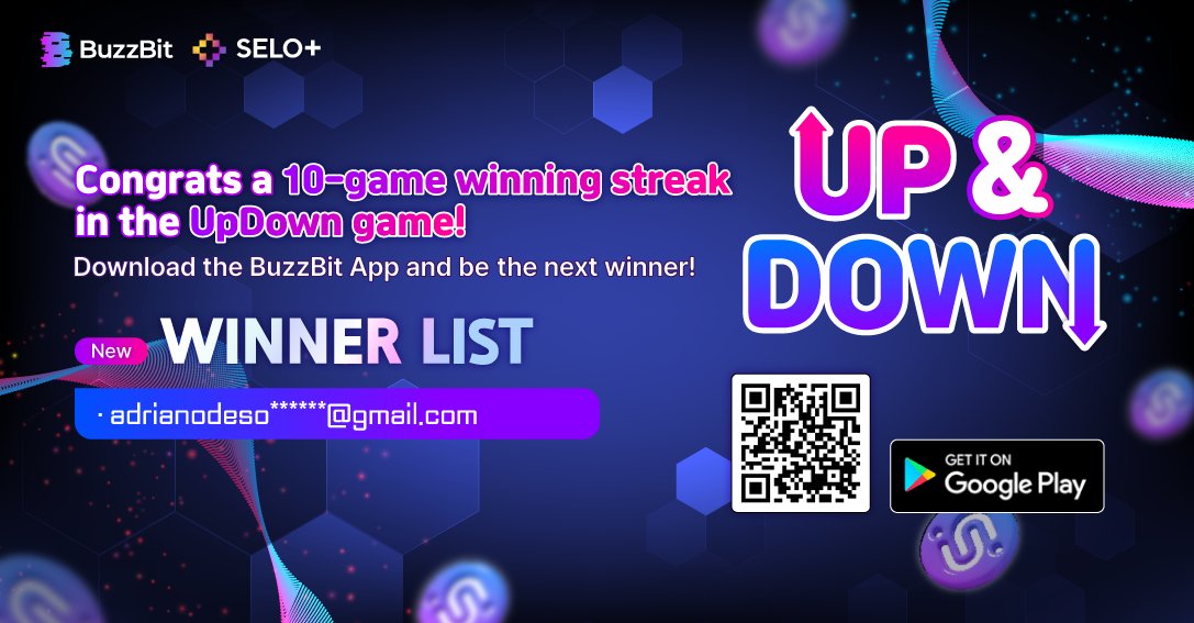 Global_moonshot's tweet photo. 🥳Congratulations !!🎉
The second week of January also saw a winner of the UpDown game's 10th consecutive win, too.
⭐️adrianodeso******@gmail.com
💰 The winner has been granted 50 $SELO! 🌟
Who will be the next winner?
You too can take the challenge now on the #BuzzBit app. https://t.co/Me4ssG3orx