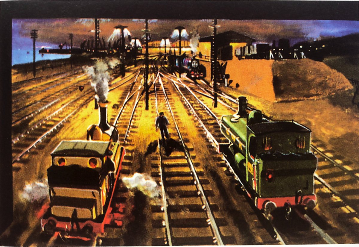 Friends and I were admiring this illustration of Tidmouth in VC today. The most beautiful shot that exists of the Big Station imo! 

I also noticed NW of Stepney's funnel; you see a dwarf colorlight signal! Maybe the NWR used a mix of semaphore and electric colorlight signals? :)