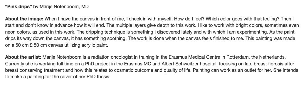 Feb 1 2024 cover
"Pink drips" by Marije Notenboom, MD
<a href="/erasmusmcintl/">Erasmus MC Intl</a> #erasmusmc