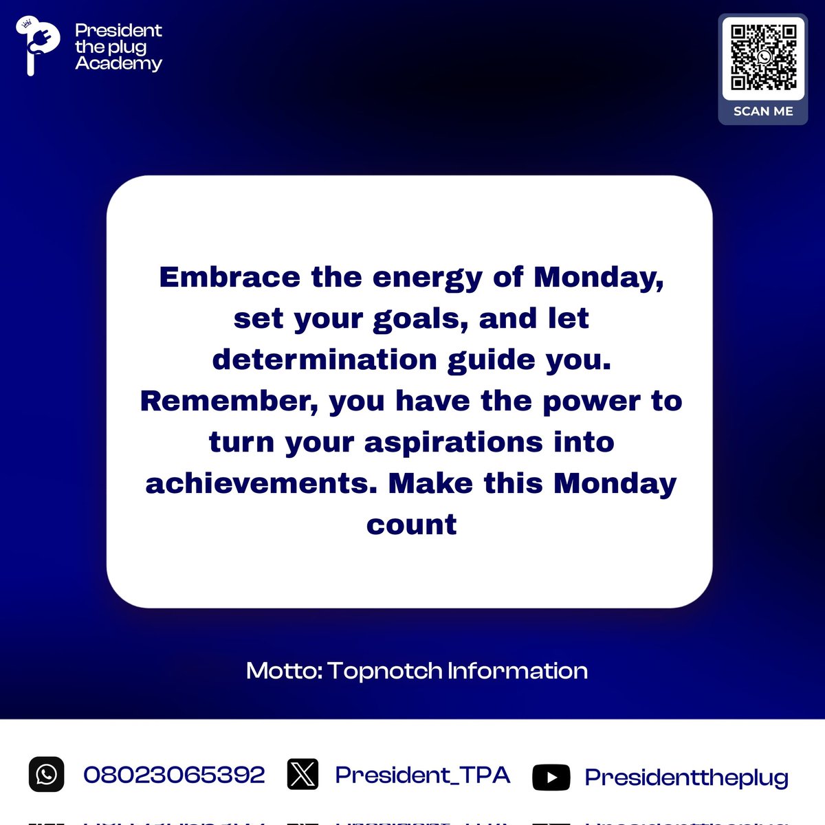 President_TPA's tweet photo. As a new week begins,π€οΈ let us embrace the power of knowledge and perseverance in the world of cryptocurrencies.
Good Morning Great Minds π§ββοΈπ
#Presidenttheplugacademy #cryptocurrency
#Learncryptocurrency https://t.co/h3yl8FaKXW