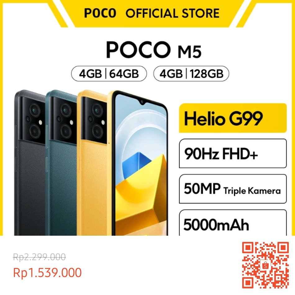 infopppkbb's tweet photo. Temukan dan dapatkan Official POCO M5 (4/64GB) | (4/128GB) Helio G99 50MP AI Triple Kamera Layar 90Hz FHD+ 6,58” 5000mAh NFC hanya Rp1.539.000 di Shopee sekarang juga! https://t.co/xuAVh9PTnJ #ShopeeID https://t.co/6qajVBaRgn