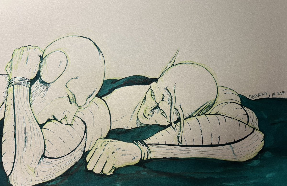 dbzkink's tweet photo. Finished my first thing inked with a gpen (and brush) in Pilot Iroshizuku Syo-Ro ink on vellum bristol (Strathmore 400 series) #ヒッP #HitP #PiccoHit #piccolo #yaoi #ピッコロ #sketch #sketching https://t.co/udCA64yeuT