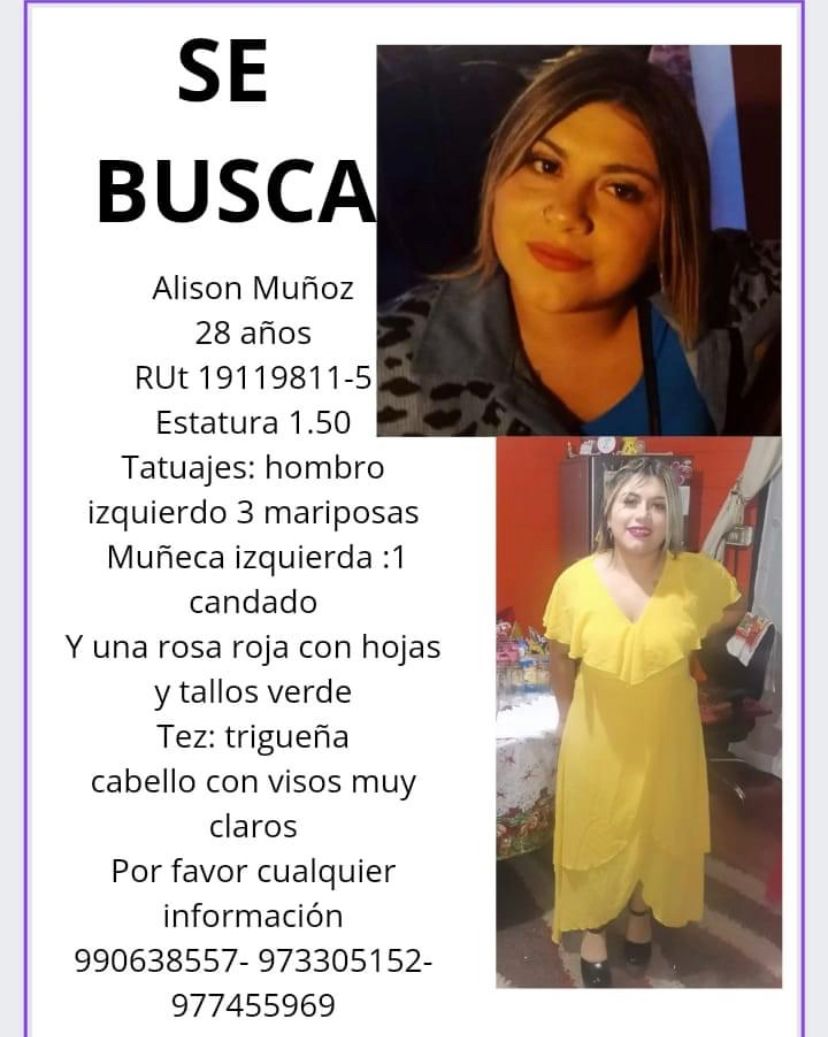 Huellas_Mujer's tweet photo. Sigue la búsqueda de Alison en el Gran #Concepción. Salió de su casa sector Collao en automóvil de aplicación. Su hermana denuncia que las policías no la están buscando este fin de semana, es por esto que pide compartir su foto para poder encontrarla. #RT #LeyExtraviados https://t.co/Ctrm2hSexr