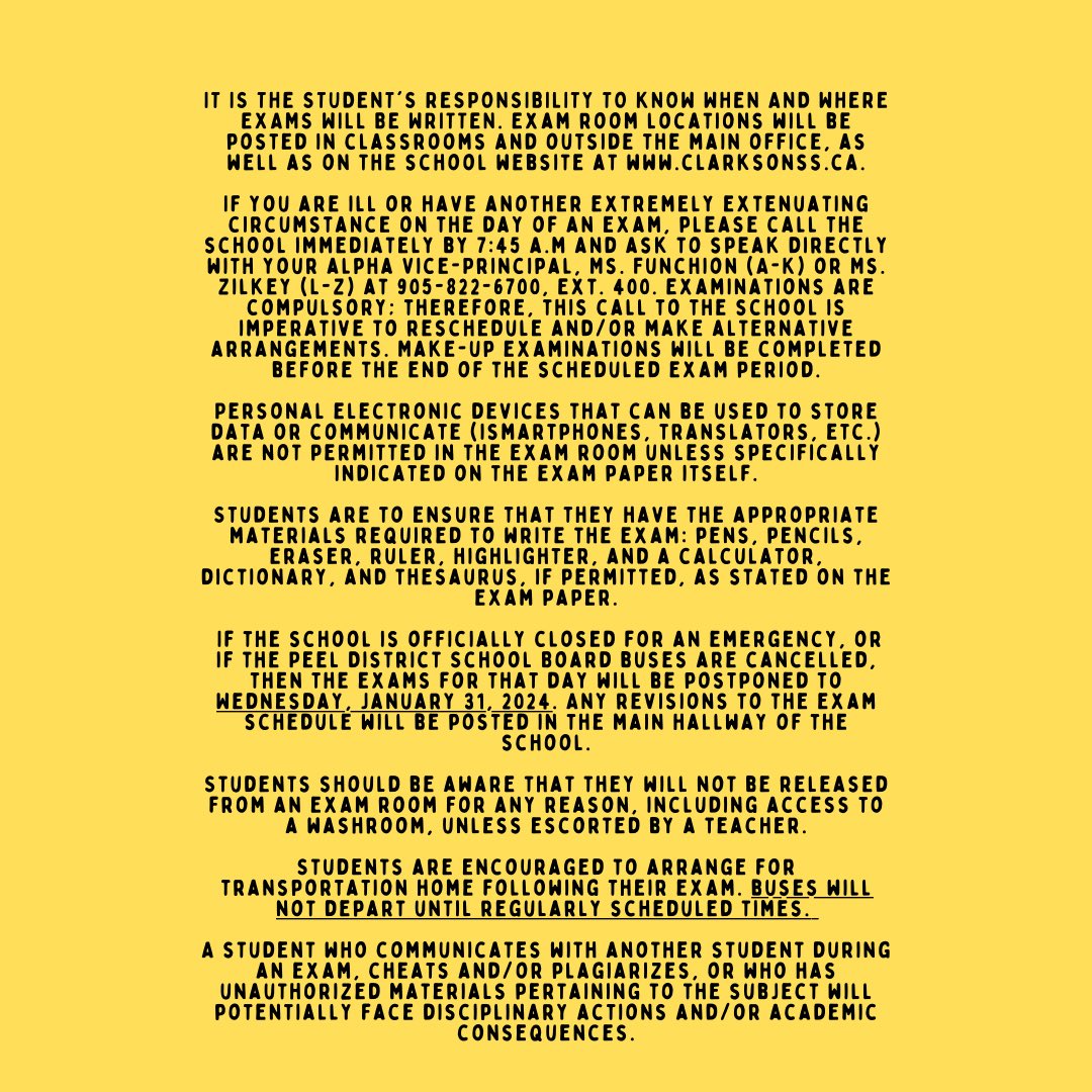 Hey Chargers, please read this very important info regarding semester 1 exams. Speak to your teachers if you have questions!