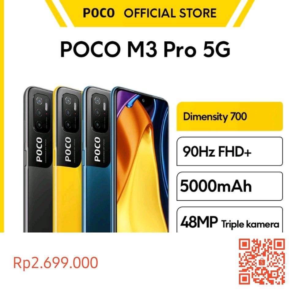 infopppkbb's tweet photo. Temukan dan dapatkan Official POCO M3 Pro 5G (4/64GB) Dimensity 700 Dual 5G 48MP AI Triple Kamera Layar 90Hz 6.5" FHD+ NFC hanya Rp2.699.000 di Shopee sekarang juga! https://t.co/gNhRTQ9Lyl #ShopeeID https://t.co/0Phmb51m0N