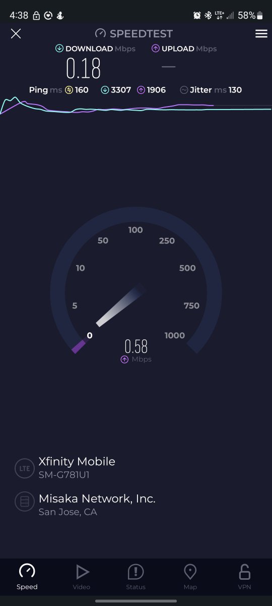Jesus9uzman's tweet photo. Here's what #Xfinity mobile service speed looks like when their home Internet service is down. What gives @Xfinity @XfinitySupport. I was told you had the fastest 5G when I signed up? https://t.co/seoSbhoiyx