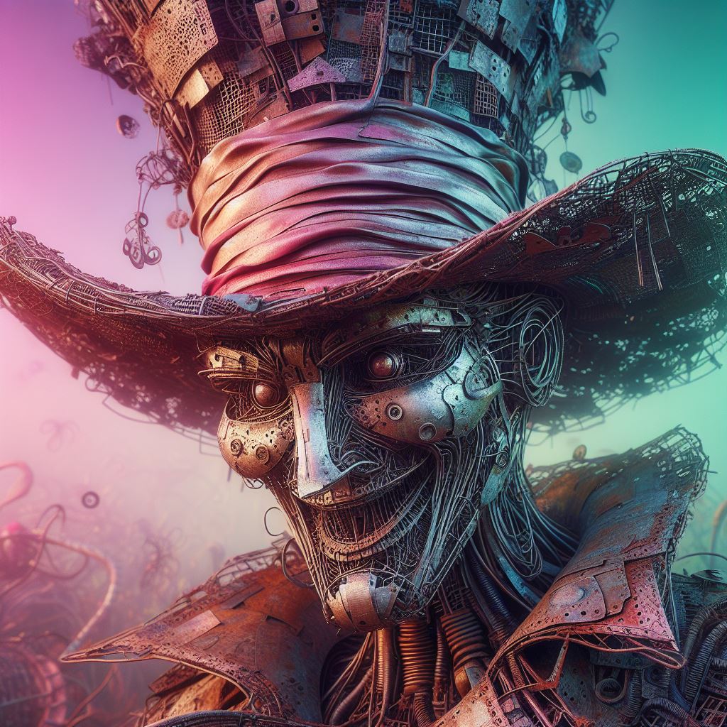 pixelchemist's tweet photo. Junkcore Mad Hatter? ...yes please!

#AIart #AIArtwork #AIArtCommuity #DALLE3 #Dalle3Art #junkcore #madhatter #AIartist #pixelchemist https://t.co/gSWEkKLHjm