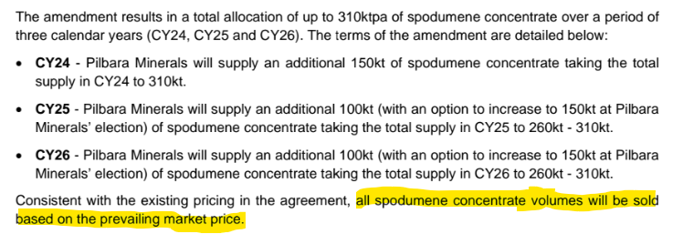 sparkes_dwayne's tweet photo. Interesting announcement by $PLS this morning. $PLS is going to add another 150kt of spodumene concentrate to their existing offtake agreement with Ganfeng, bringing the total to 310kt this year. Here are my thoughts whilst I sip my morning coffee.

Why would Ganfeng suddenly want to almost double their offtake with $PLS? 

Following on from my previous post, I mentioned that the reason China was suppressing the price with low grade internal sources (lepidolite) was to bide time to build stakes in overseas, high quality lithium plays and to gain more buying power to get access to cheaper material (spod concentrate). Well, we are seeing the later right now. China are locking in large amounts of spod concentrate at the very suppressed market price.

They aim to soak up the current supply while the market price is low, essentially building a stockpile. Battery manufacturers who aren't following a similar strategy will encounter supply shortages, along with delays in acquiring new supplies. Both will lead to higher prices in time.

This is due to the time required to restart mines that are currently closed or under maintenance ($CXO for an example), and also those that need to be constructed. Consequently, these manufacturers will face increased costs for lithium in the future. 

On a separate but related note regarding price, Goldman Sachs are saying that a lithium carbonate price of $US11,000 is possible.

@globallithium in one of his posts mentioned that the math doesn't check out for a Lithium Carbonate price this low. He's 100% right and here's why (below is for Hydroxide):

7 tonnes of SC6 is needed for 1 tonne of LiOH
Current spot price of SC6 = $US1000.
Lithium Hydroxide Processing Costs - $3500-$4000

7 x $US1000 + $US4000 = $US11,000.

The cost price to make 1 tonne of LiOH is around $11,000... Mind you most Australian spodumene producers are dying at around these spodumene prices...🤪

Thanks for reading!