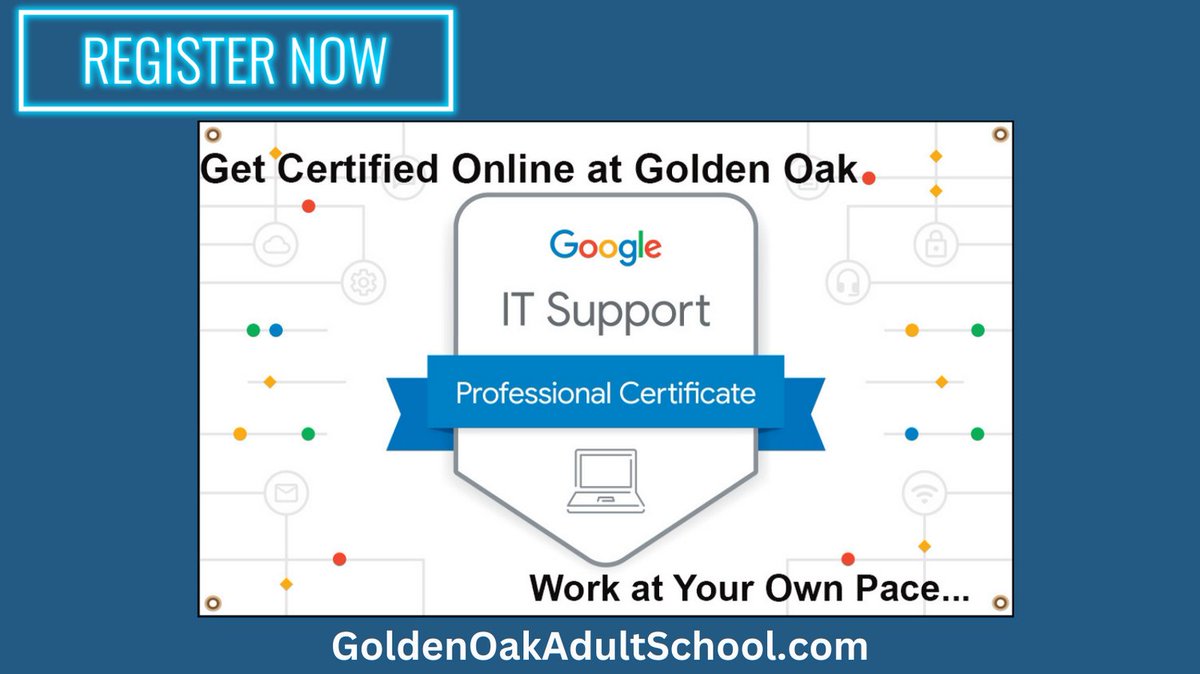 Want to work in IT? Want to learn more about how to deal with computer issues? 

#ITSupport #Computer #computerTEch #computertechnology #onlineclass #yourownpace #SCV #SantaClarita #SantaClaritaValley #computerclass #virtualclass #Google #GoogleITSupport #Professionalcertificate