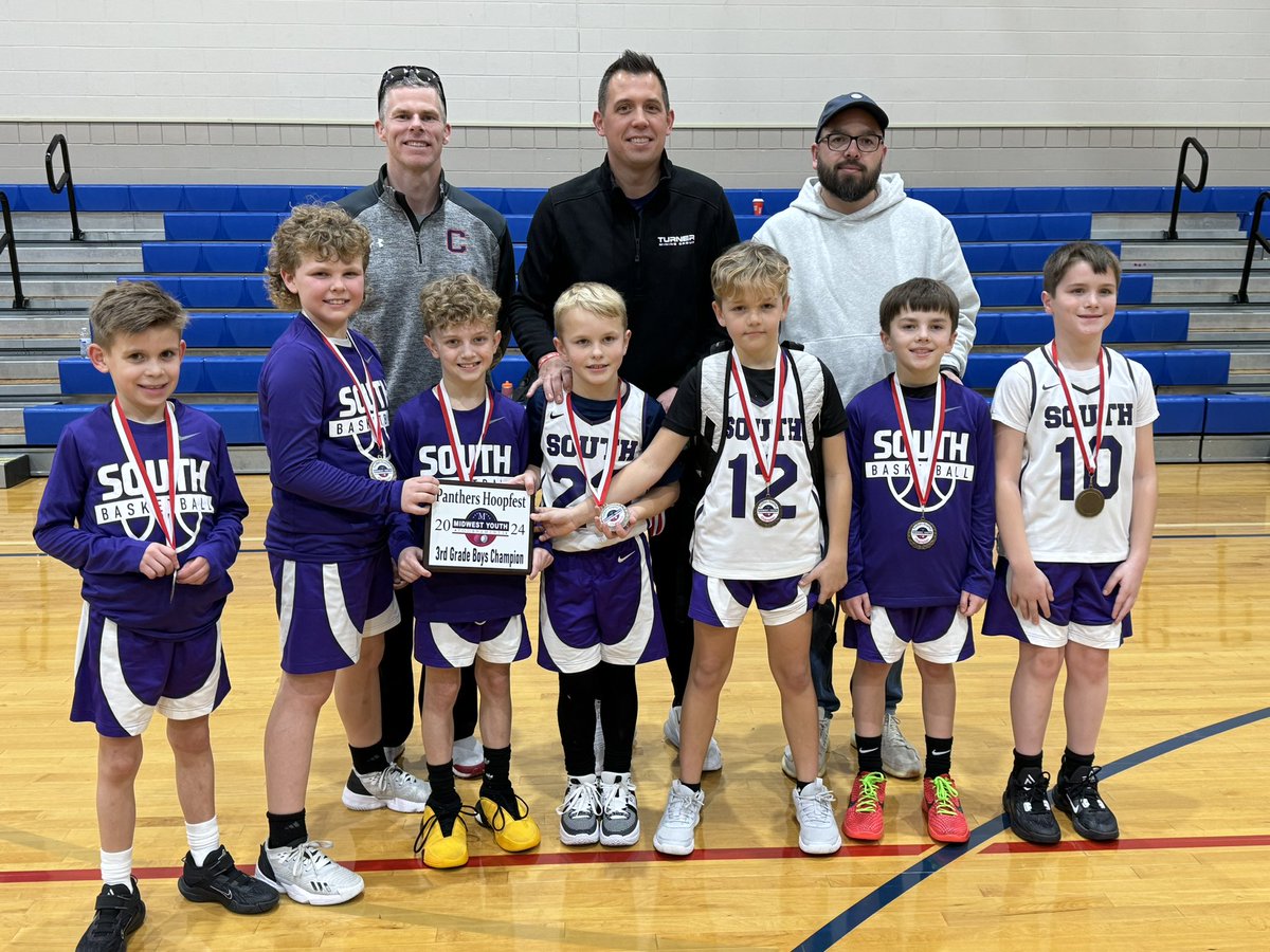 BHSSBasketball's tweet photo. Congrats to South Jr. Panther 2nd, 3rd &amp; 6th grade purple teams! They each won a MYT championship today! #pantherup #southside🏆🏆🐾🐾 https://t.co/5w2qCBVfMT