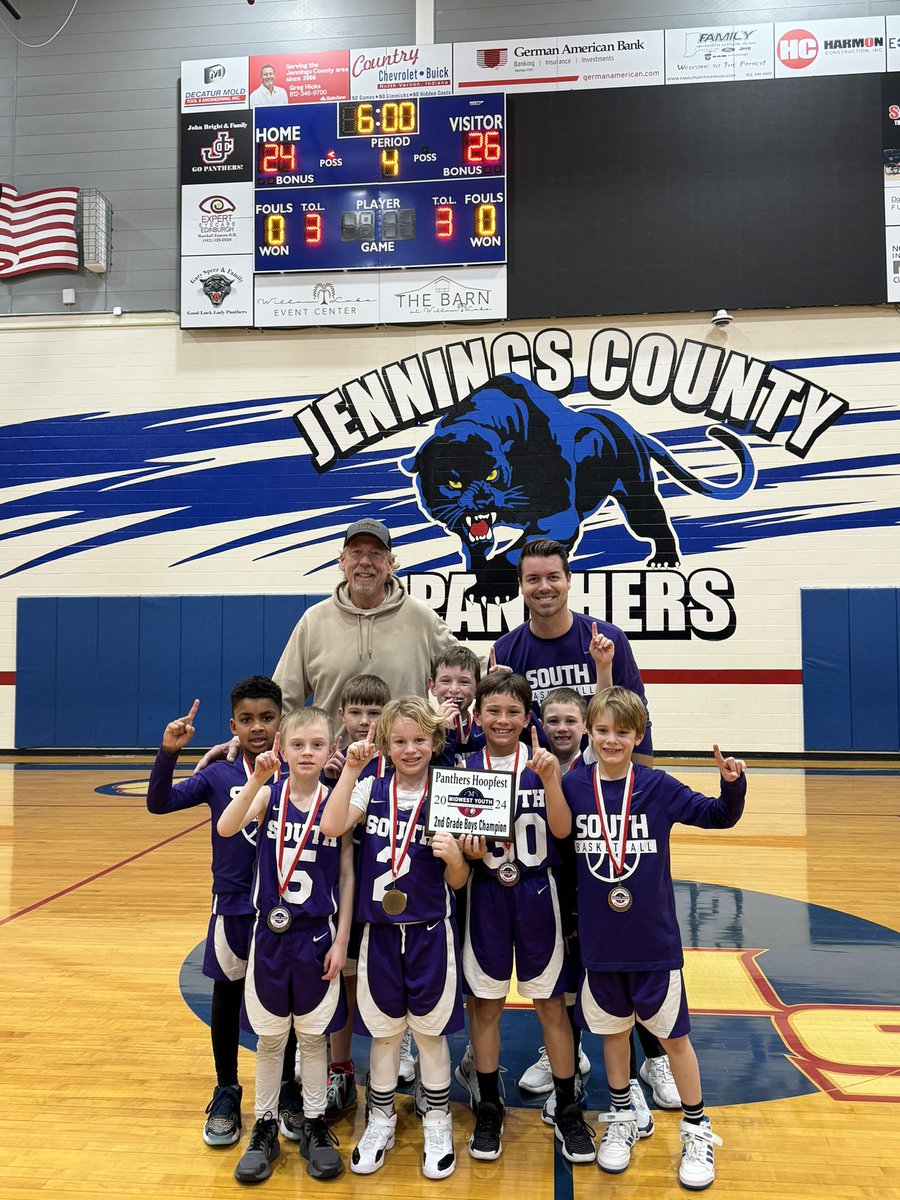 BHSSBasketball's tweet photo. Congrats to South Jr. Panther 2nd, 3rd &amp; 6th grade purple teams! They each won a MYT championship today! #pantherup #southside🏆🏆🐾🐾 https://t.co/5w2qCBVfMT