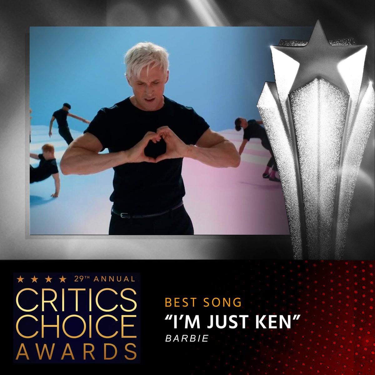 Congratulations to “Barbie,” winner of the #CriticsChoice Award for BEST SONG for “I’m Just Ken”⭐️