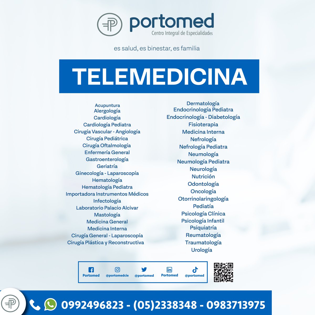 portomed's tweet photo. PORTOMED Y TELEMEDICINA ✔️
.
Consulta la disponibilidad y reserva tu cita 📲
.
📞 RESERVA TU CITA
0992496823 - (05) 2338348 - 0983712975
.
POR WHATSAPP 🔋
0992496823 - 0983712975 - 0992496824
.
🏥 Av. 5 de Junio, a los lados de la Quinta de Guillem!

#portomed #portomedecuador https://t.co/5sIHel0R8c