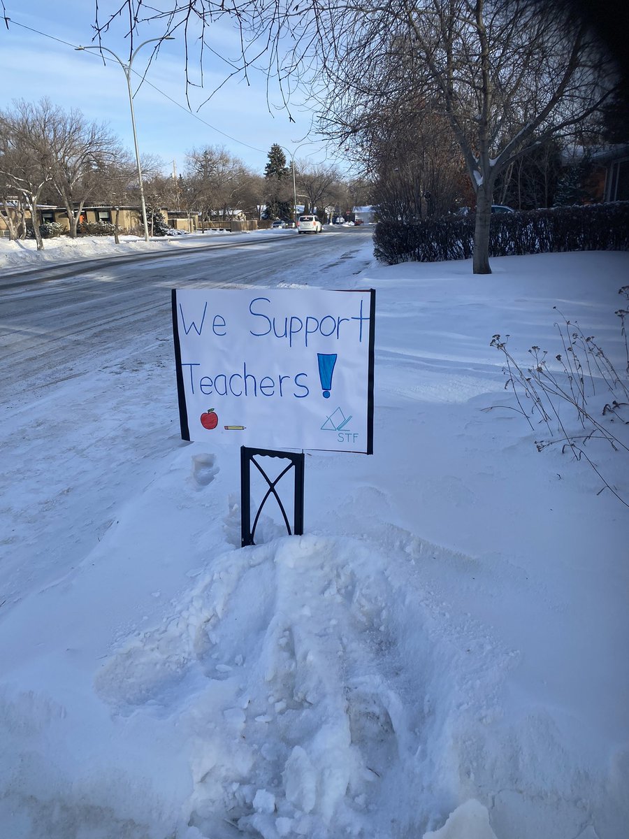 Love hearing @SaskTeachersFed tell it like it is on the caregiver info night. We let our new yard sign speak for itself. #teacherstrike #Sask