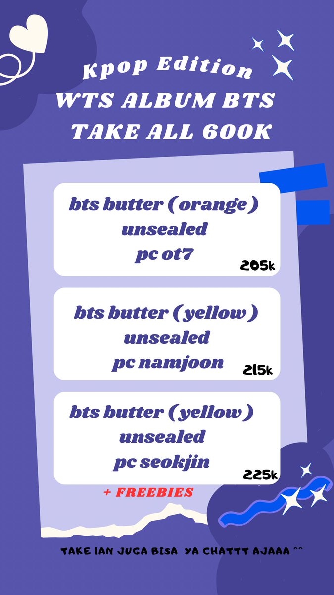 Rahmwty_'s tweet photo. aku gatau aku ngasih harga kemurahan atau kemahalan 

aku mau jualin album bts butter aku nih, kemaren aku beli pas PO sekitar hampir 900k totalannya  aku skrng jual segini  

yang minat dm aja 🥹 https://t.co/mA5zlRkRwU
