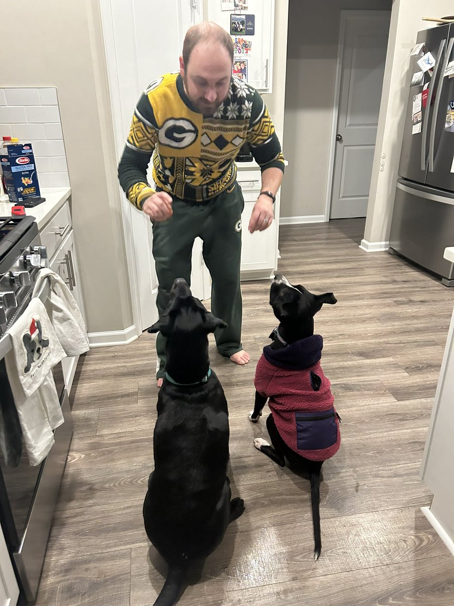 Husband promised the dogs their first taste of bacon if the Packers won… hard to tell who’s most excited