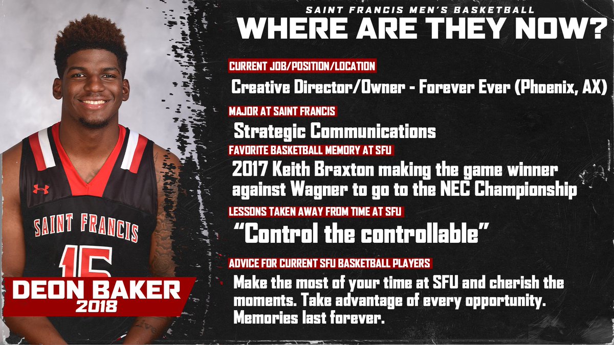 Saint Francis Men’s Basketball (@redflashmbb) on Twitter photo Deon Baker (<a href="/ddotjr5/">Deon Baker Jr.</a>) was our Where Are They Now spotlight of the game against CCSU on Saturday!
Come back tonight as we catch up with another 🔴⚡️🏀 alum!
🔴⚡️🏀 | BELI⚡️VE Deon Baker (<a href="/ddotjr5/">Deon Baker Jr.</a>) was our Where Are They Now spotlight of the game against CCSU on Saturday!
Come back tonight as we catch up with another 🔴⚡️🏀 alum!
🔴⚡️🏀 | BELI⚡️VE