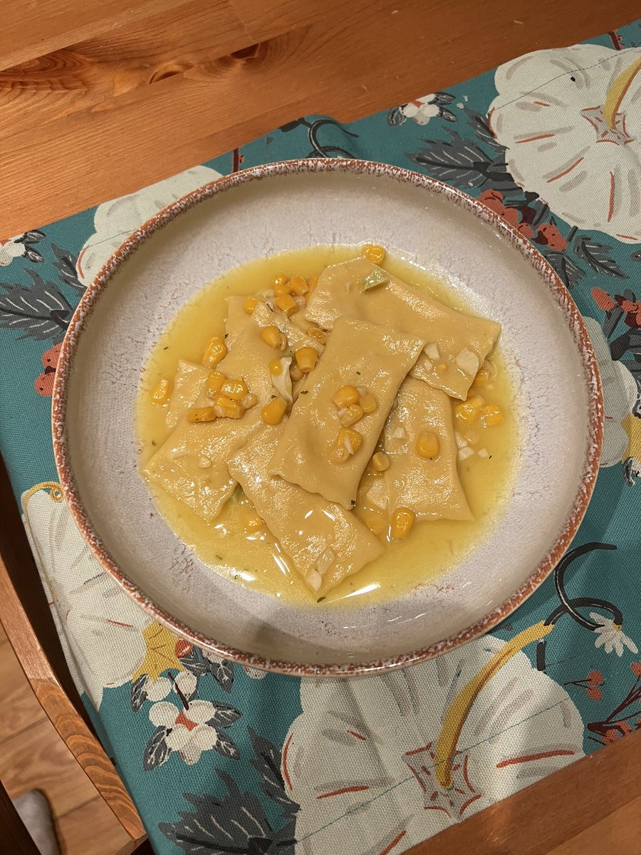 First time making pasta, made corn agnolotti with a white wine and butter sauce