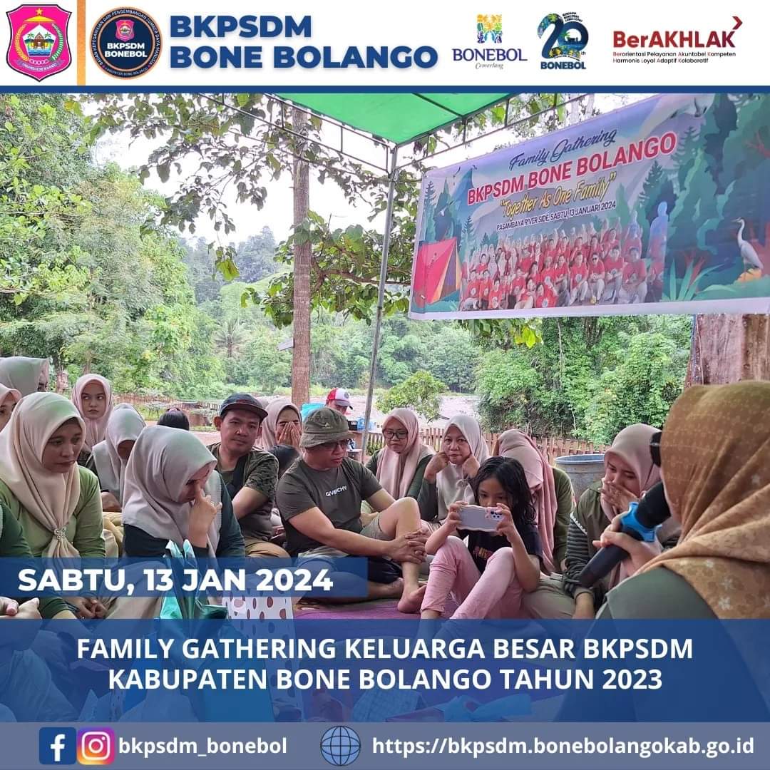 BKPPD_BoneBol's tweet photo. Seluruh jajaran Keluarga Besar Badan Kepegawaian dan pengembangan sumber daya Manusia Kabupaten Bone Bolango menyelenggarakan kegiatan “Family Gathering” dengan tema together as one family yang bertempat di pasambaya river side. Sabtu, 13/01/2024.... https://t.co/E49pnuSg4z