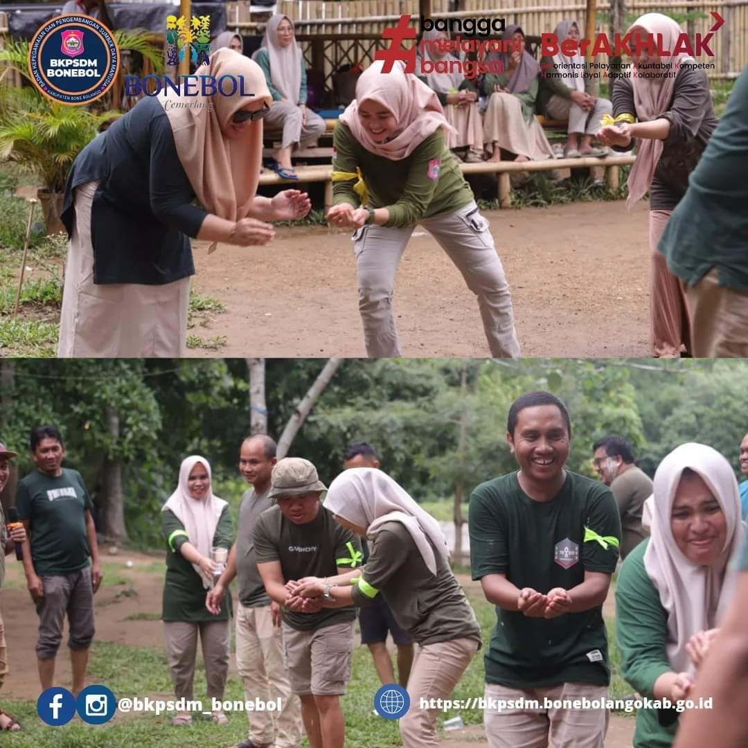 BKPPD_BoneBol's tweet photo. Keseruan acara Family Gathering terlihat saat para peserta dari pimpinan sampai staf sangat antusias dalam mengikuti beberapa permainan yang sangat menarik dan seru sehingga terjalin kerjasama dan keakraban antar pimpinan dan pegawai di BKPSDM. 

#bkpsdmbonebolango https://t.co/VhR1BjZ2cU