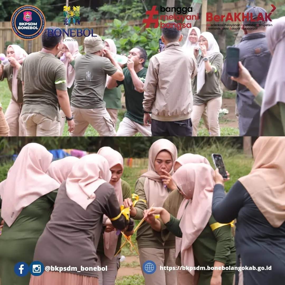 BKPPD_BoneBol's tweet photo. Keseruan acara Family Gathering terlihat saat para peserta dari pimpinan sampai staf sangat antusias dalam mengikuti beberapa permainan yang sangat menarik dan seru sehingga terjalin kerjasama dan keakraban antar pimpinan dan pegawai di BKPSDM. 

#bkpsdmbonebolango https://t.co/VhR1BjZ2cU