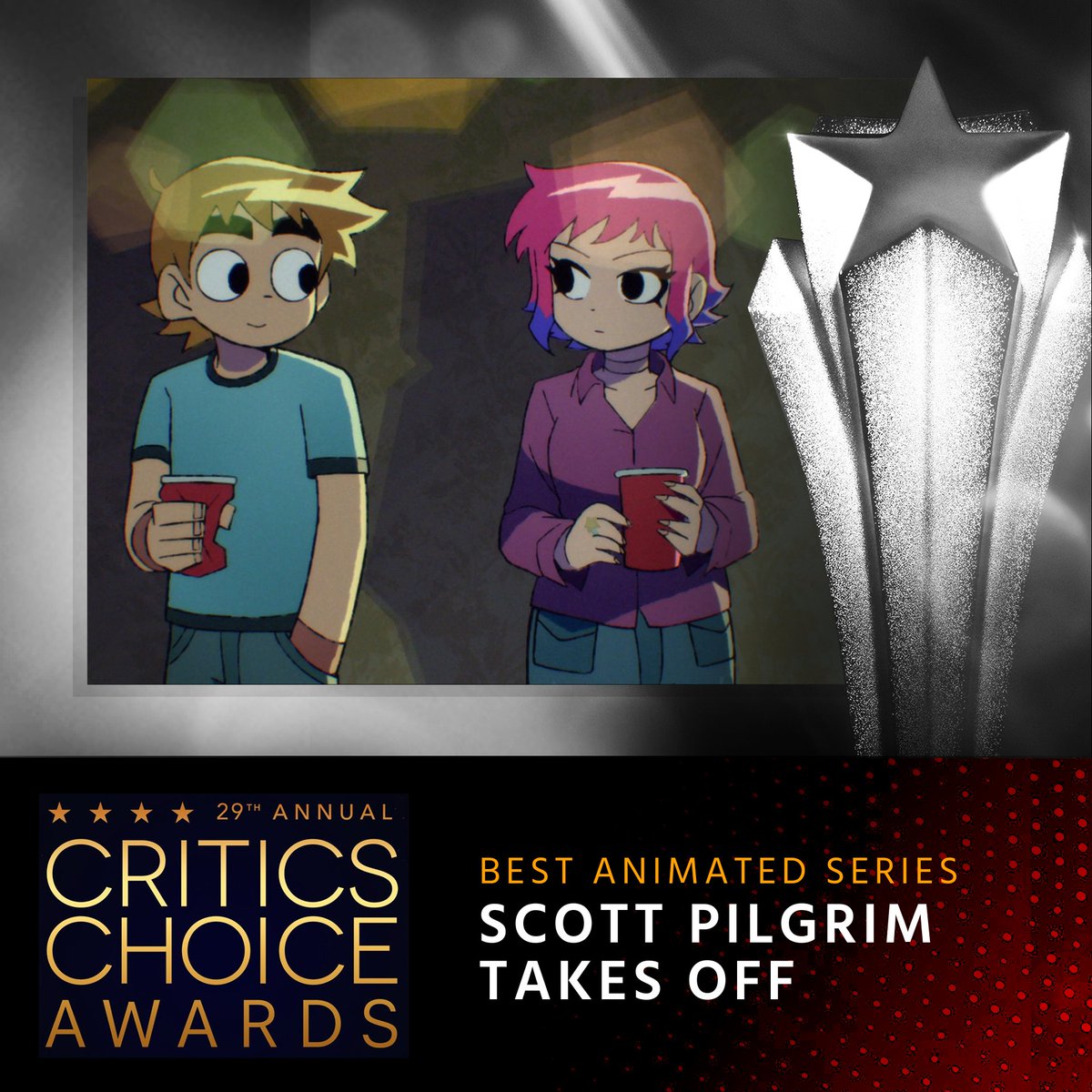Congratulations to “Scott Pilgrim Takes Off”⭐️ The show has won the #CriticsChoice Award for BEST ANIMATED SERIES! #CriticsChoiceAwards #ScottPilgrim