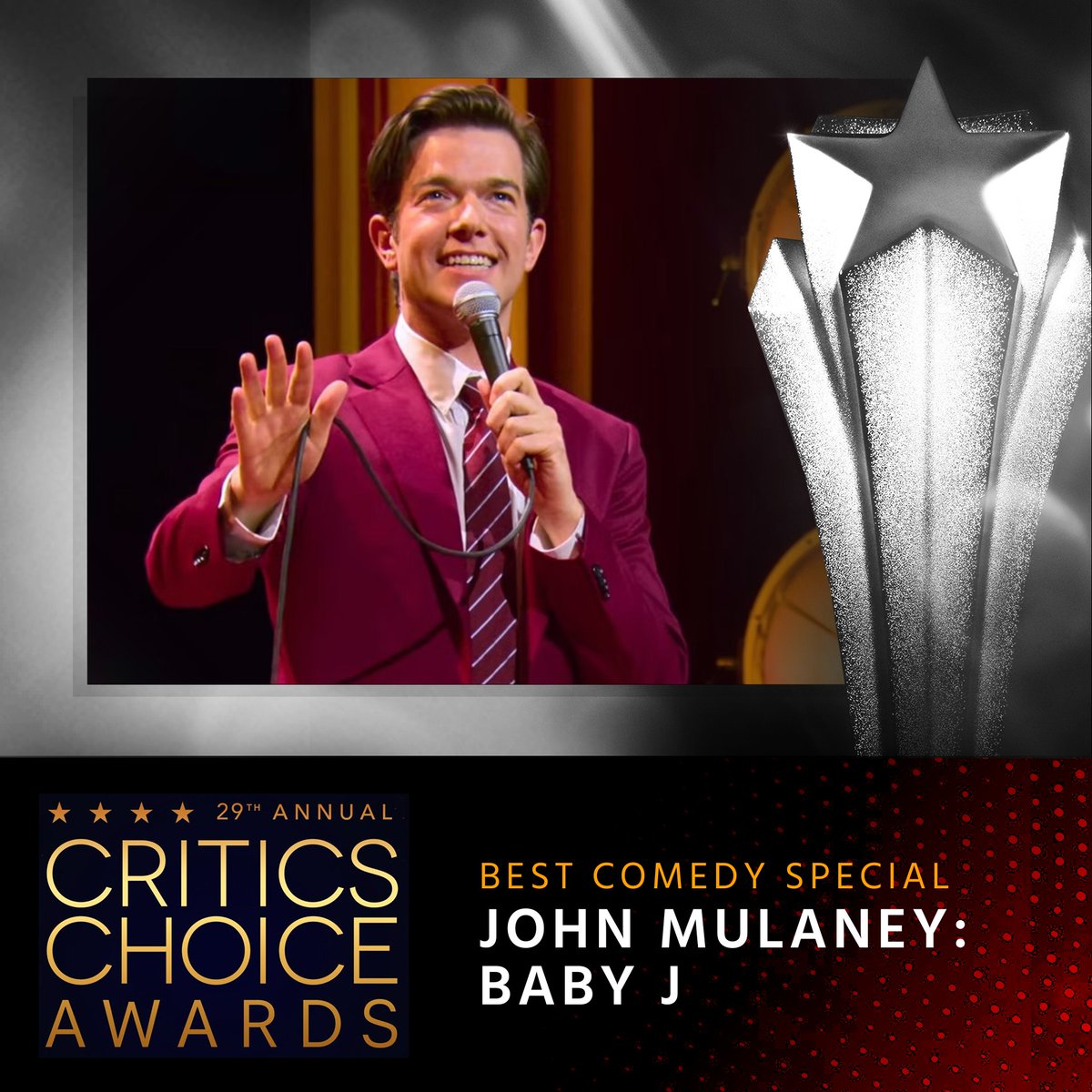 Congratulations to “John Mulaney: Baby J”⭐️ The show has won the #CriticsChoice Award for BEST COMEDY SPECIAL! #CriticsChoiceAwards #JohnMulaney @Mulaney