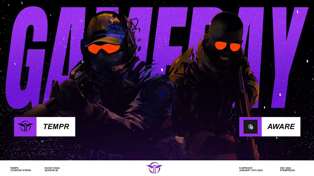 TemprGG's tweet photo. ITS GAME DAY!
Let the countdown begin...🥶🔒
🕘 9:30PM EST
🏆@ESEA
TEMPR vs Aware
@IllegalMustardD
@iRepC1utch
@TwitchOhioTV
@mangjoee
@Walker_Smith_10 https://t.co/HeVFQyrvRI
#WeAreTempr #TemprRising #NewEraTempr #TEMPRWIN #ESEALeague #CS2 https://t.co/J74NqH2JGd