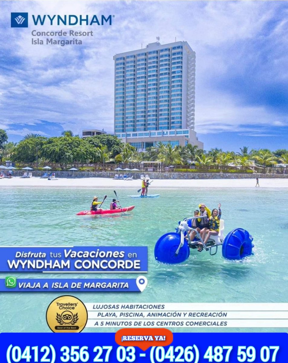 jecc01's tweet photo. Planifica con su pareja, familiares y/o amigos unas excelentes e inolvidables vacaciones en el mejor hotel 5 estrellas de Venezuela y parte del Caribe, WYNDHAM Concorde Margarita, precio asequible a su requerimiento vacacional. 50 % menos que los establecidos en gaceta del hotel https://t.co/qL3a3dbjxb