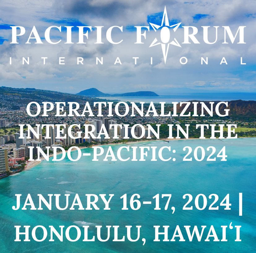 DavidSantoro1's tweet photo. 📣HUGE week ahead for @PacificForum: we’re launching our inaugural event “Operationalizing Integration in the Indo-Pacific” (Honolulu, Jan. 16-17). With an opening keynote by @INDOPACOM Commander Adm. Aquilino. Details👇
https://t.co/G56gsmlPlr
@JohnHemmings2 
#deterrence #OIIP https://t.co/gdcin49BXk