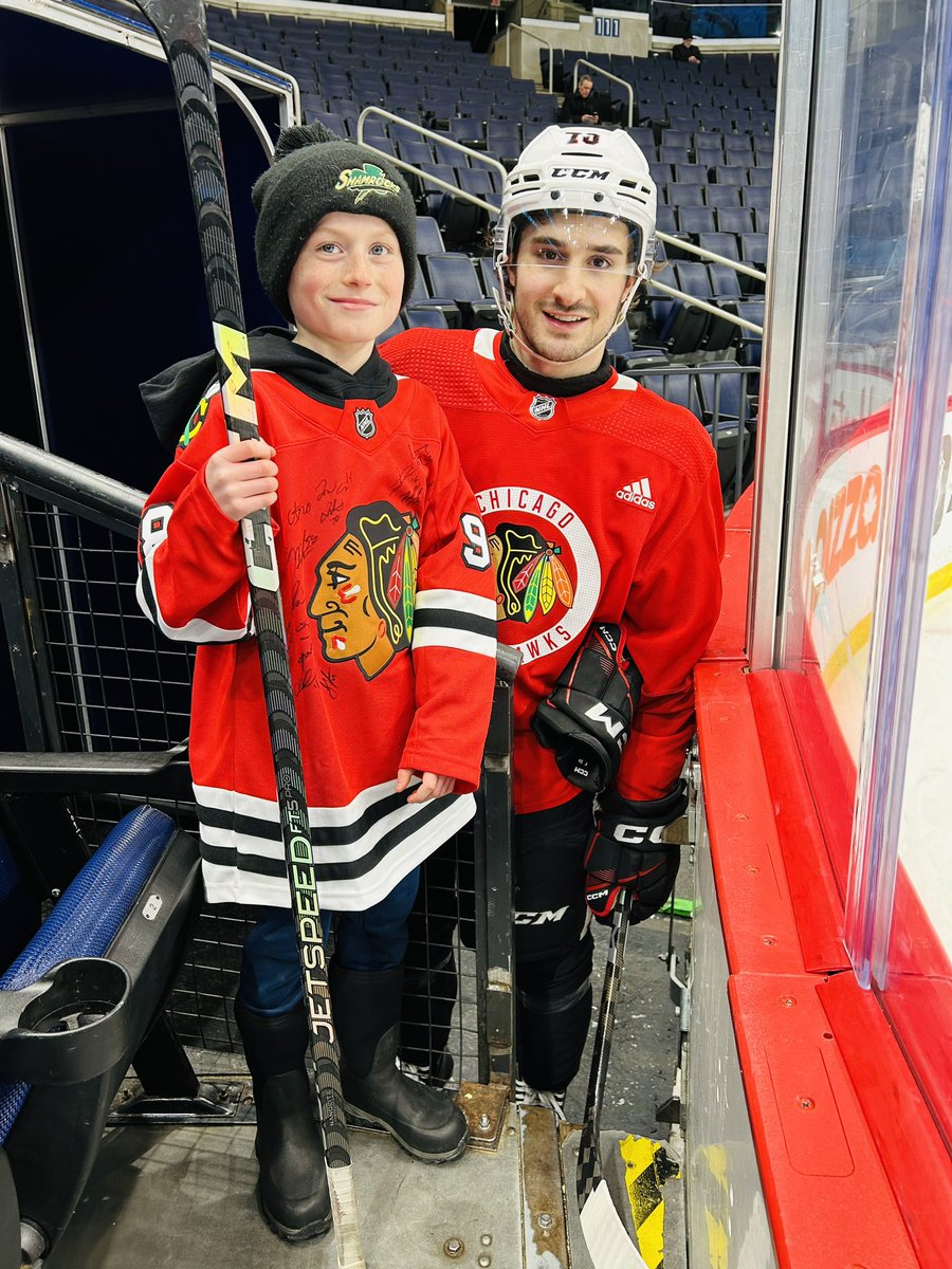 Making it to the A Final with his team this weekend. Being named a MVP. 1st NHL game. Getting signatures of the Blackhawks & Jets. Being gifted a pro’s stick. And making the socials of both the @NHLBlackhawks & @WHLPats this week. 🤯 week in hockey for a nine year old.