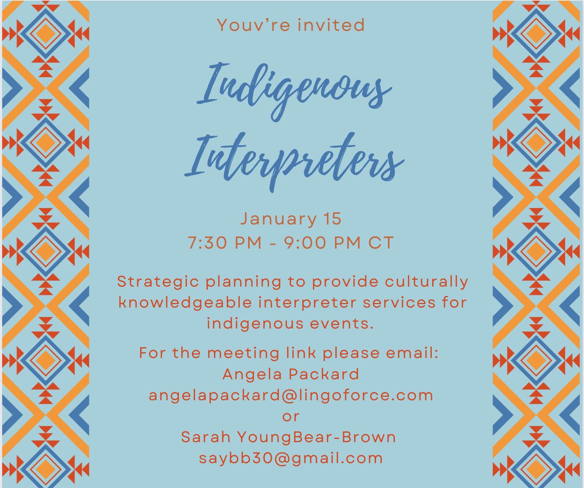 SarahYoungBear1's tweet photo. Guess what?! Yes, we have a new Indigenous Interpreter Organization! We have a meeting tomorrow at 7 pm central zone. Email us if you are interested. Ketebi 🤎 https://t.co/Q82syXfD3N