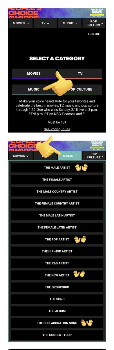 01Btsxarmy1's tweet photo. [🔔] 2023 PCAs

We can't see the current votes. Make sure to vote daily with all your emails before reset at 2PM KST (1 vote/category/account)!

🏆The Male Artist
🏆The Pop Artist
🏆The New Artist
🏆The Collaboration Song

🗳: https://t.co/4xS98Jq3Yv
❓️: https://t.co/alOFF61kaK https://t.co/2UCuyVtNe9